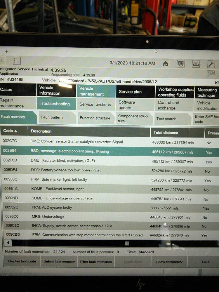 BMW water pump failure scan error code 